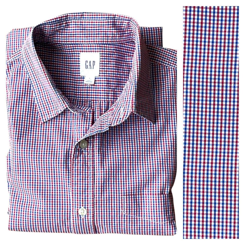 GAP Men’s Large Blue Red‎ Button Down LS Shirt EUC Clean